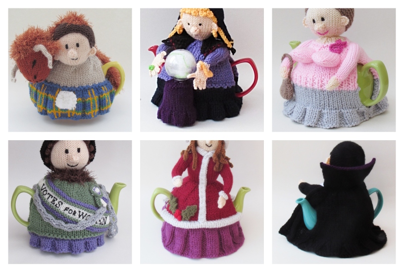 Collage of Tea Cosy Designs showing How 3 needle method Pleats Look Across Different Tea Cosy Designs