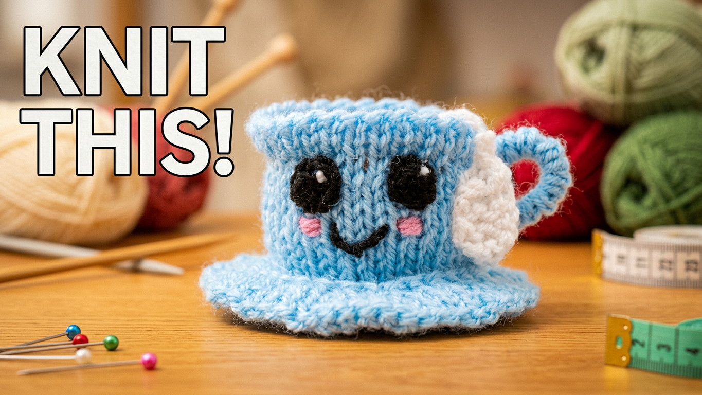 Knit this close up look at the Innocent Smoothie Cup and Saucer Hat in the craft room