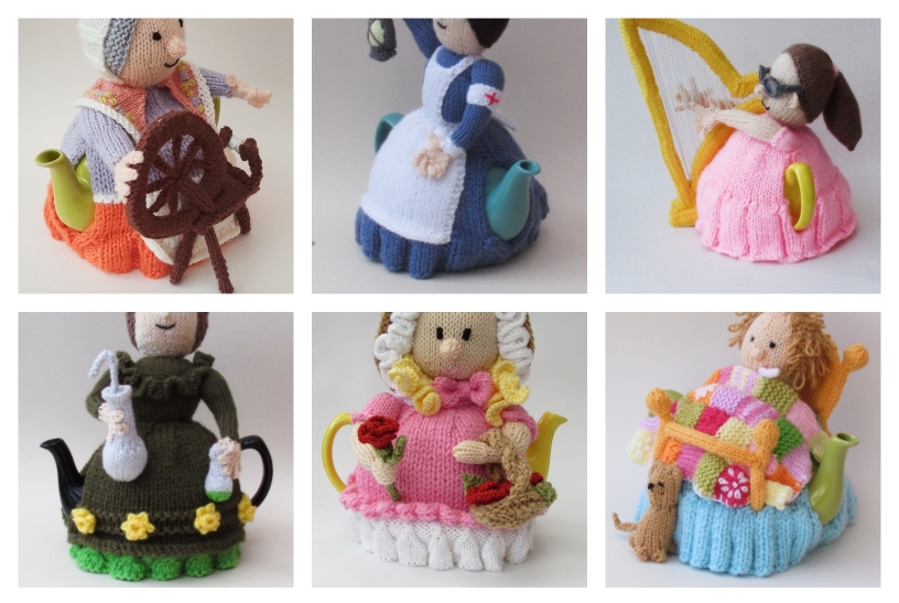 Collage of Tea Cosy Designs showing How decreased Pleats Look Across Different Tea Cosy Designs