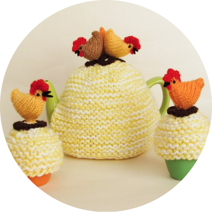 Country Chickens Easy Tea Cosy Knitting Pattern for Beginners