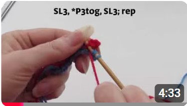 Help video still showing a knitting demonstration for a TeaCosyFolk pattern