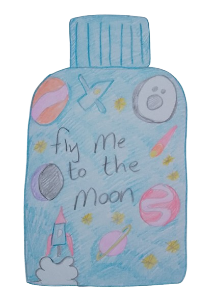 Fly Me to the Moon Hot Water Bottle Cover Knitting Pattern Sketch