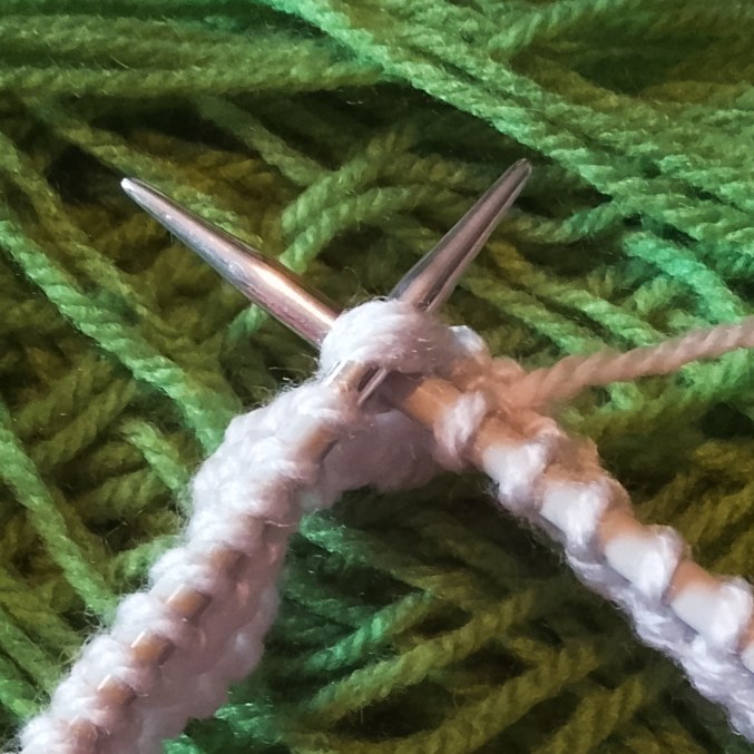 What K3tog looks like on the knitting needles