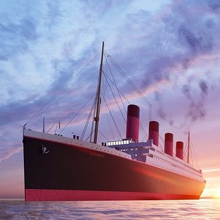 Titanic tea cosy concept sketch with iceberg at sea and ship’s stern in the air
