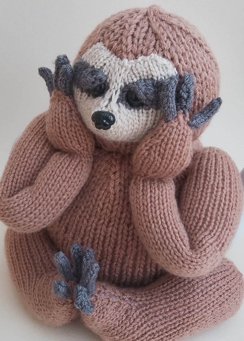 Sloth tea cosy character showing the sculptural style of TeaCosyFolk design