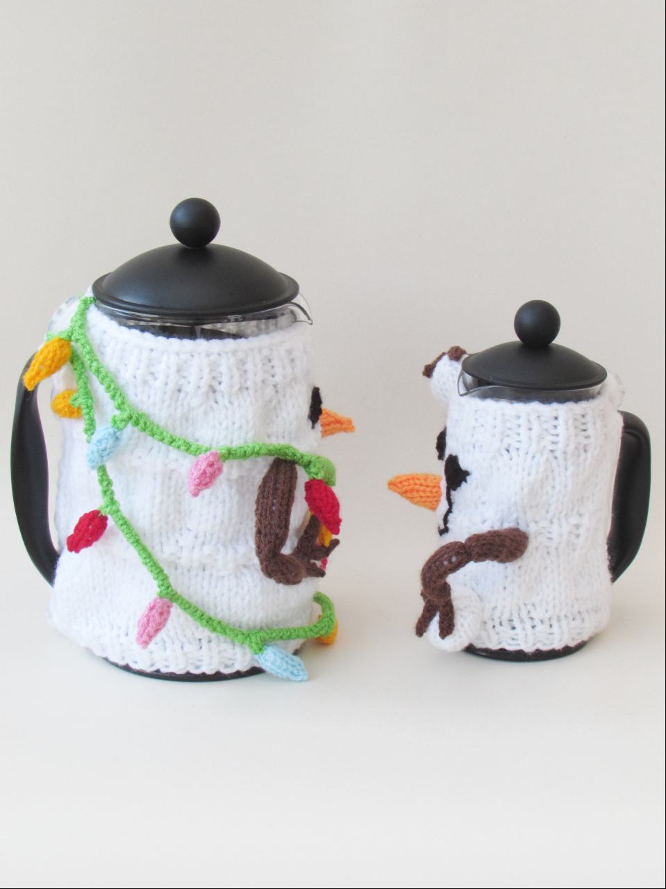 Snowmen Cafetiere Cosies knitting pattern